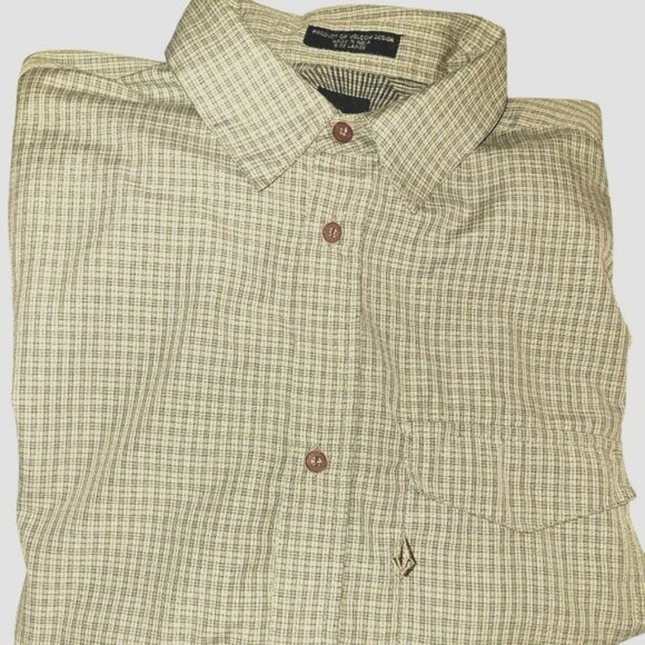 Volcom Stone Mens Large Short Sleeve Button-Up Shirt In Green Plaid 69% Polyeste - Picture 2 of 7
